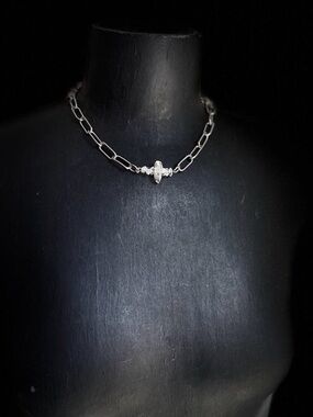 Herkimer Diamond Quartz  Crystal Bar Link Necklace choker layering jewelry boho